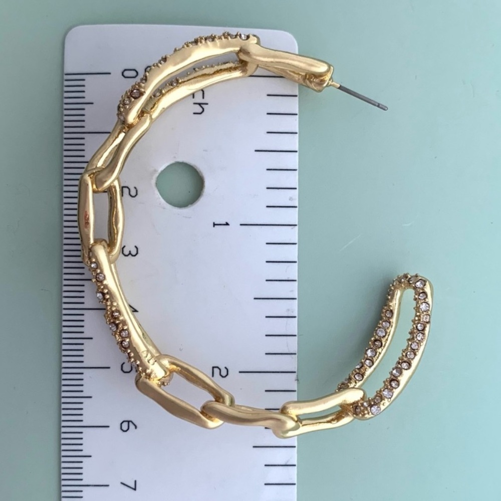 Alexis Bittar XL Golden Crystal Encrusted Textured Chain Link Hoop Post Earrings - Picture 15 of 16